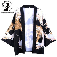 เสื้อเชิ้ตแขนสามส่วนลำลองทรงหลวมพิมพ์ลายมังกรเสื้อคาร์ดิแกน Kimono ญี่ปุ่นเสื้อลำลองฤดูร้อนใหม่