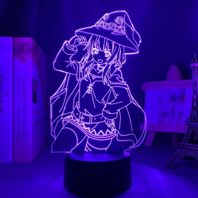 อะนิเมะ KonoSuba Megumin ไฟไฟ Led กลางคืนสำหรับอุปกรณ์ตกแต่งห้องนอนของขวัญวันเกิดอ่อนโต๊ะห้องนอนอะคริลิค3d โคมไฟตั้งโต๊ะ