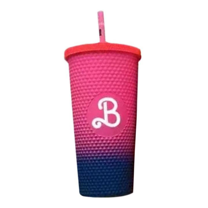 barbie-pink-tumbler-mug-gradient-barbie-pink-high-capacity-water-cup-layer-plastic-double-w1p8