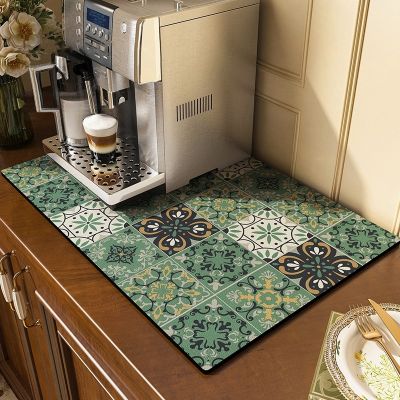 【YF】 Quick Drying Dish Mat Printed Kitchen Tableware Coffee Draining Pad Dinnerware Cup Bottle Placemat Super Absorbent Mats