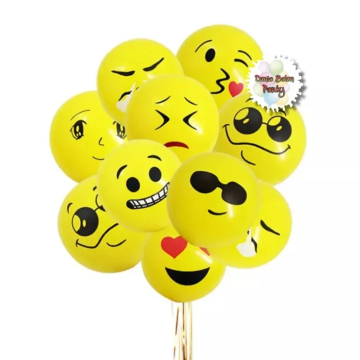 Balon Latex Emoticon Balon Karet Emoji 12 Inch Perpack Isi 100 Pcs