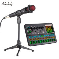 Muslady SK500 Portable Live Sound Card Voice Changer Device Audio Mixer Kit with Microphone Mic Stand Earphone for Smartphone Computer Live Streaming Online Chatting Game