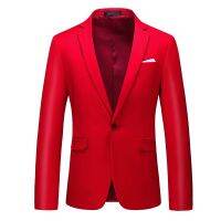 (Celebrity Menswear)15สีผู้ชายแจ็คเก็ตสูทอย่างเป็นทางการธุรกิจเครื่องแบบทำงานเสื้อท็อปส์แข็งปกติสลิมฟิตสีขาวชุดแต่งงานสำหรับผู้ชายขนาดใหญ่