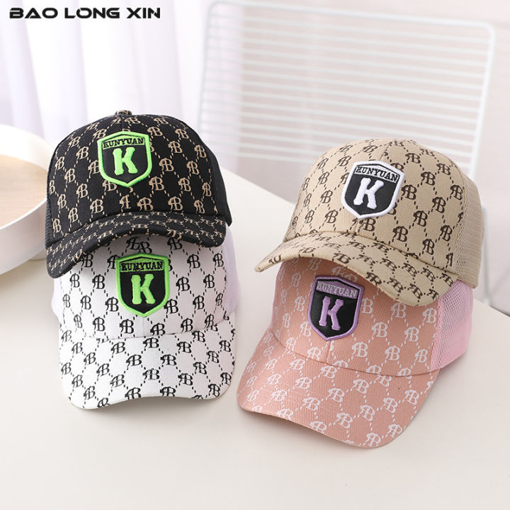 baolongxin-หมวกพระอาทิตย์เด็กผู้ชายหมวกกันแดดกลางแจ้งของเด็กแฟชั่นหมวกเบสบอลหมวกแบบตาข่ายตัวอักษรใหม่
