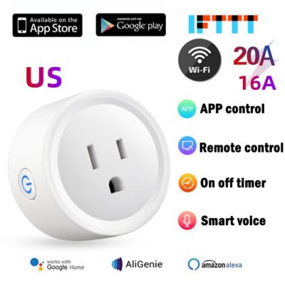 Elesky 20A/16A Tuya/smartlife WiFi Outlet, Universal US Smart Plug, Adapter Power Monitor รองรับปลั๊ก AC Wireless Remote Air Conditioner เครื่องทำน้ำอุ่น Voice Timer สำหรับ Google Home Alexa Tmall Genie