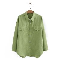 【มีไซส์ใหญ่】Plus Size Long Sleeved Corduroy Tops Women Spring Autumn Blouses