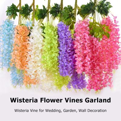 1Pcs งานแต่งงานตกแต่งผ้าไหมประดิษฐ์ Wisteria ดอกไม้ Vines แขวนเจ้าสาวหวายดอกไม้ Garland สำหรับ Home Hotel #1
