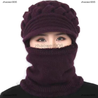 zhaowei ฤดูหนาวอบอุ่นหญิงหนา windproof ขี่จักรยานหมวกถักหมวกผ้าพันคอหมวก