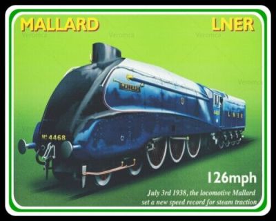 รถไฟรถไฟ The Mallard Advert ป้ายดีบุกวินเทจศิลปะบนผนังย้อนยุคสัญญาณแผ่นโลหะสำหรับคลับผับบาร์ชุดตกแต่งห้องนอน