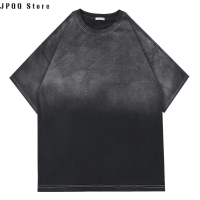 JPQQ Store เสื้อยืดผู้ชาย,เสื้อยืดแขนสั้นสีดำทรงหลวมขนาดใหญ่ยุโรปและอเมริกาแบบย้อนยุค