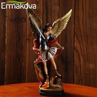 (ผู้ขายทอง) ERMAKOVA ประติมากรรมรูปปั้น St.Michael หัวหน้าทูตสวรรค์สังหารปีศาจเครื่องประดับเรซินรูปแกะสลักโต๊ะตั้งในบ้านสำนักงานของขวัญตกแต่งห้องนอน