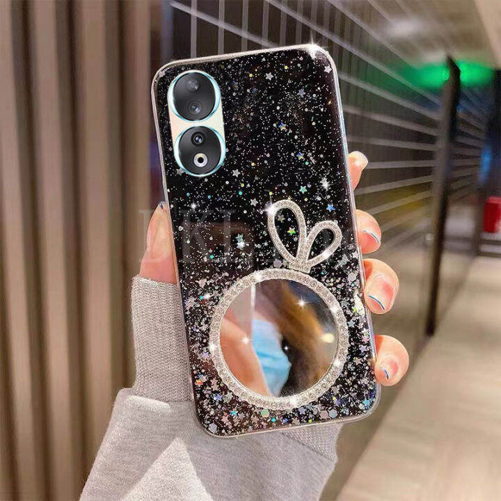 เคสสำหรับ-honor-2023นิ่มโปร่งใส90-5g-90-lite-70-lite-เคสโทรศัพท์ซิลิโคนแวว-rhinestone-หรูเคสมือถือ-honor-90-lite-หูกระต่ายแต่งหน้าฝาหลัง-honor-90-5g