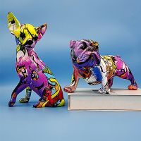 Creative Colorful Bulldog Chihuahua Dog Statue Living Room Ornaments Home Entrance Wine Cabinet Office Decors Resin Crafts Gift