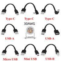 Black 0.1M Type-C USB-A B C Mini Micro USB Male to USB-A 2.0 Male Soft silicone sheath flat Short Data Cable 30AWG Wires  Leads Adapters