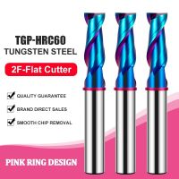 AZZKOR TGP-HRC60 2F Endmills Color-Ring Blue Nano Coating ทังสเตนเหล็กคาร์ไบด์เครื่องตัดมิลลิ่งด้านล่างแบนสําหรับ CNC Mechanical