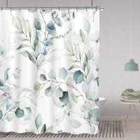 Eucalyptus Leaves Watercolor Green Leaf Shower Curtain Rustic Botanical Branch Bathtub Decor Spring Plant Floral Bath Curtains