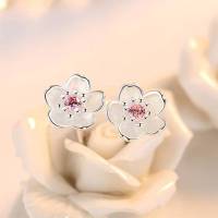 ต่างหู ❤ ต่างหูแฟชั่น ต่างหูสตั๊ด ดอกซากุระ ซากุระ Small Sakura Blossom Stud Earring 925 Sterling silver เงิน สเตอริ่ง