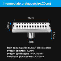 20-100cm Silver Side Outlet Floor Drain Square Pattern Bathroom Shower Drainage Rectangle Stainless Steel Waste Drain Strainer