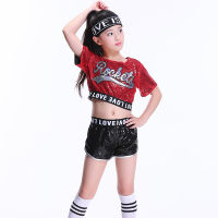 Kids Jazz Dance Costume Hiphop Dresses for Girls Stage Performance Cheerleader Costumes Holographic Sequin Top+Pant Set