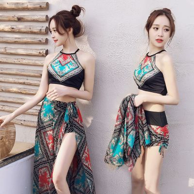 Womens bikini swimsuit y three-piece fairy fan split slimming small breasts gathered swimwear