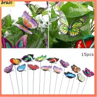 BRAIN 15PCS/Random Color สีสัน ตกแต่งสนามหญ้า ลาน สีจำลอง ผีเสื้อประดิษฐ์พร้อมแท่ง ตกแต่งสวน ผีเสื้อปลอม