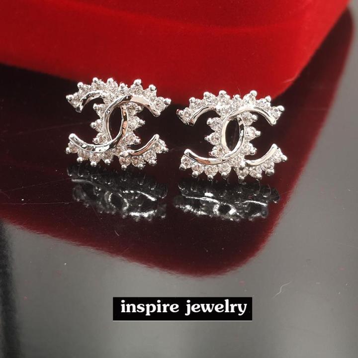inspire-jewelry-ต่างหูรูปตัวซีไขว้-ต่างหูรูปตัวซีไขว้-size1cm-เพชรcz-คุณภาพเกรดพรีเมี่ยมงาน-design-จิวเวลลี่หรู-งานจิวเวลลี่แบบร้านเพชร-สวยหรู