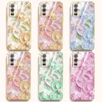 เคสสำหรับ Vivo โทรศัพท์ Y76 5G Y76S Y74S 5G ลายดอกไม้สไตล์ภาพวาดสีน้ำมันแบนสายคล้องเคสนิ่มเคลือบอิเล็คโทรเพลท