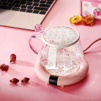 Kawaii Cherry Blossom Thermostatic ถ้วยน้ำเครื่องทำความร้อนอะนิเมะหอพักสำนักงานกาแฟอุ่น Coaster ฉนวนกันความร้อนของเล่นสำหรับเด็กผู้หญิงของขวัญ