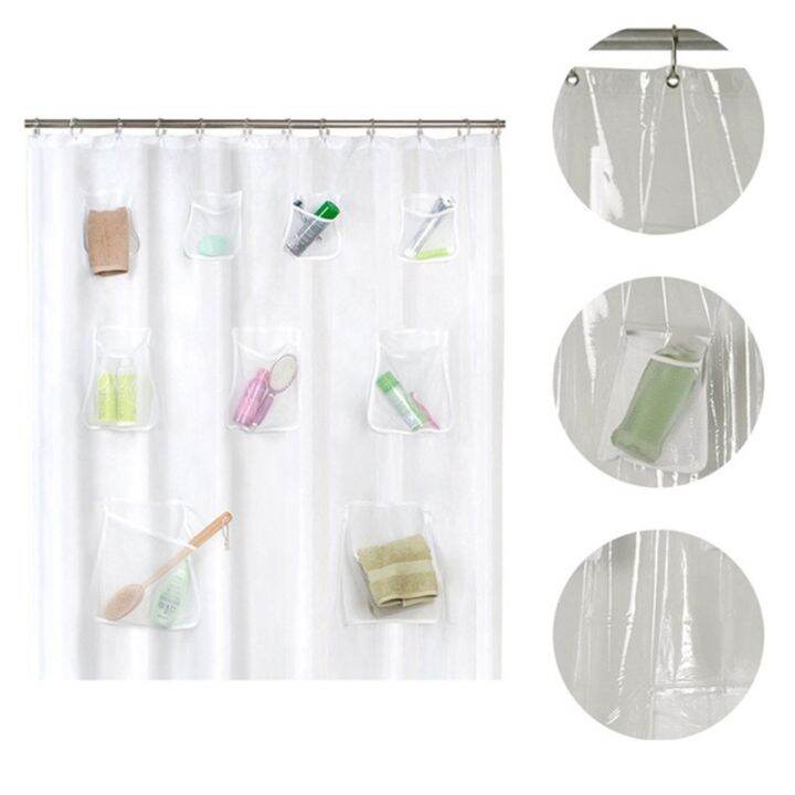 waterproof-shower-curtain-liner-with-pockets-for-touchscreen-devices-bathroom-multifunctional-clear-phone-tablet-hold-wholesales