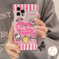 เคสโทรศัพท์ Pom Pom Purin การ์ตูน Hello Kitty สามารถใช้ได้กับ iPhone 7 8 6 6S 14 Plus 7Plus XR 11 12 13 14 Pro Max X Xs Max SE 2023ที่สร้างสรรค์น่ารักบรรจุภัณฑ์ถุงขนมเคสนิ่มน่ารัก