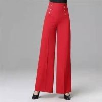 Office All-Match Solid Wide Leg Pants Double Breasted High Waist Fashion Elegant Women Spring Autumn Casual Straight Trousers