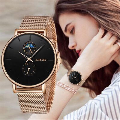 （A Decent035）LIGE New Women LuxuryWatch SimpleLadyWristwatch Female FashionWatches Clock Reloj Mujer 2021