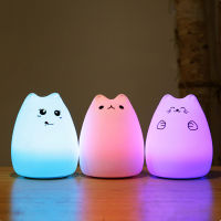 Colorful LED Night Light Animal Cute Cat Silicone Soft Breathing Cartoon Baby Nursery Lamp for Children Kid Gift Dropship