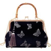 Hot selling velvet ironing silver butterflies bamboo section one shoulder Messenger bag cheongsam hand creative