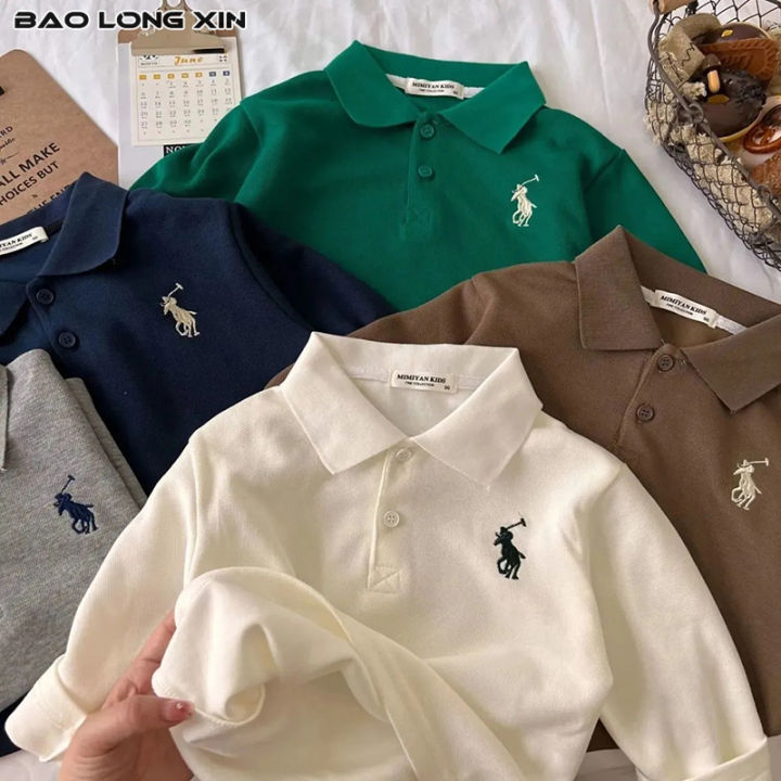 baolongxin-เสื้อปักลายเด็กผู้ชาย-เสื้อปักลายเสื้อโปโลแขนยาวเสื้อยืดแบบหลวม