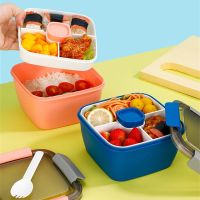 hot【cw】 52oz Leak Proof Salad Soup Dressing Set with Sauce Cup Spork Fork Bento Tuppers Food Taper Bowl