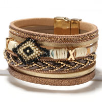 European And American Pop Jewelry Eyes Rice Beads Hand Woven Leather Womens Simple Fashion celet