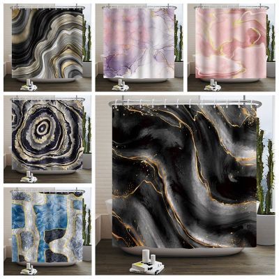 Marble Shower Curtain Gold Glitters Pink Black Waterproof Polyester Fabric Bathroom Curtains Bathtub Screen with Hooks 180x240