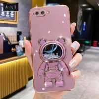 AnDyH Phone Case OPPO A3s/Realme C1/A12E/A5(AX5) 6DStraight Edge Plating+Quicksand Astronauts who take you to explore space Bracket Soft Luxury High Quality New Protection Design