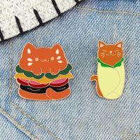 Unique Cat Foodie Brooch Badge Tasty Mew Mew Multi-layer Cheeseburger Cartoon Kitty Roll Enamel Lapel Pins Jewelry Gift for Kids