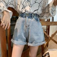 เอวสูง Shop55fghg5fj สำหรับผู้หญิง,Celana Pendek Denim ฤดูร้อน2022รุ่นเกาหลีแบบหลวมเข้ารูปกางเกงขายาวสีดำขอบดิบกางเกงขาสั้นอินเทรนด์