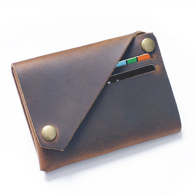 MUNUKI กระเป๋าสตางค์หนังแท้วินเทจสำหรับผู้ชาย, ผู้ถือบัตรเครดิตทำด้วยมือหนังวัว, กระเป๋าสตางค์บัตร Minimalist Rivet MC910