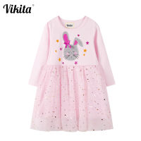 VIKITA Girls Rabbit Tulle Dress Baby Girls Toddler Kids Children Long Sleeve Princess Dress Fall Clothing Princess Costumes