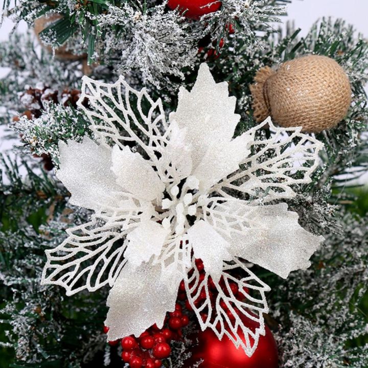cc-9cm-3-54inch-glitter-hollow-hanging-ornament-xmas-poinsettia-artificial-flowers-decorations