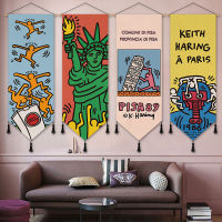 Between Creative Graffiti Tapestry Keiths Harings Cloth Wall Hanging Painting Wall Rugs Blanket Hippie Background. Room Decoration ！