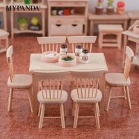 1/12 Miniature Dollhouse Furniture Wooden Dining Table Chair Simulation Toy