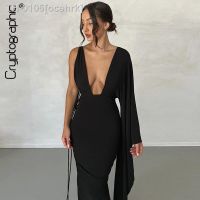 ❈▨ ocehrk Criptografia-Vestido Draped Deep V Backless feminino vestido elegante de um ombro vestidos deslizantes Ruched Sexy Clube Festa Moda