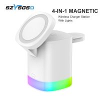 ZZOOI 4 in 1 Magnetic Wireless Charger With LED Light Dock Station For iPhone 13 12 Mini 11 Pro Max X 8 for Apple Watch 7 6 AirPods 2