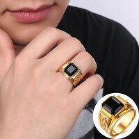 ผู้ชาย Signet แหวนสีดำ Rhinestone ในโทนสีทองสแตนเลส Dragon ชายสไตล์ใหม่