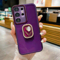 เคสโทรศัพท์ขาตั้งดอกไม้ไข่มุกหรูหราสำหรับ Samsung Galaxy S23 S23 + S23 UItra S22 S22 + S22 UItra S21 FE S20 FE A03 A03s A03หลัก A02s A72 A52 A50 A50S A30S A20 A30 A10 A12 A21S กับฟิล์มเลนส์กล้องถ่ายรูปกรอบเคสใส TPU แบบนิ่ม